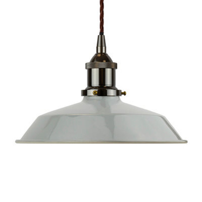 French Grey Small Trinity Metal Painted Dome Pendant Light With Black Nickel Lamp Holder And Brown Twisted Cable - Se Home - image 1