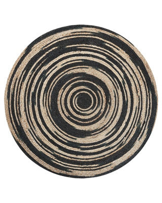 Beliani Nordic Weave Round Jute Rug 140 Cm Beige Black Braided Spiral - Boho Nordic Style - image 1