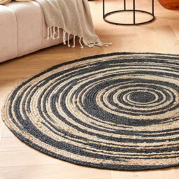 Beliani Nordic Weave Round Jute Rug 140 Cm Beige Black Braided Spiral - Boho Nordic Style - thumbnail 2
