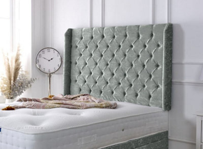 "Adore Designs Chesterfield Winged Crushed Velvet 5Ft Kingsize 36"" Headboard - Silver"