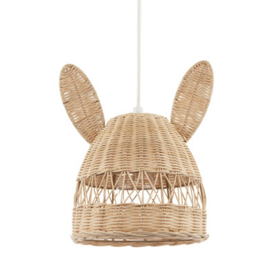Happy Homewares Natural Woven Rattan Childrens Pendant Lighting Shade With Bunny Ears - image 1