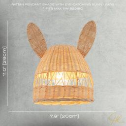 Happy Homewares Natural Woven Rattan Childrens Pendant Lighting Shade With Bunny Ears - thumbnail 7