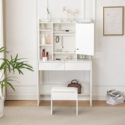 Westwood White Vanity Dressing Table Set Ample Storage Mirror Cabinet Drawers Adjust Led - thumbnail 3