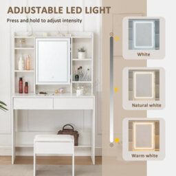 Westwood White Vanity Dressing Table Set Ample Storage Mirror Cabinet Drawers Adjust Led - thumbnail 5