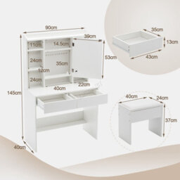 Westwood White Vanity Dressing Table Set Ample Storage Mirror Cabinet Drawers Adjust Led - thumbnail 9