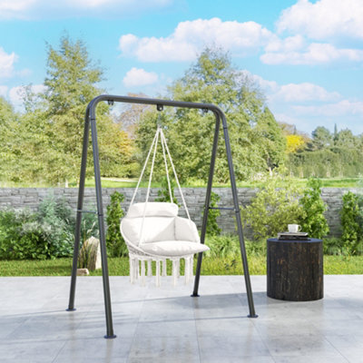 Outsunny Hammock Chair, Boho Hanging Swing Chair With Cushion, Cream White - image 1