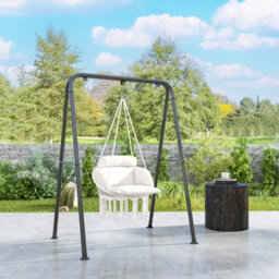 Outsunny Hammock Chair, Boho Hanging Swing Chair With Cushion, Cream White - thumbnail 1