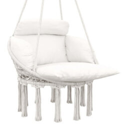 Outsunny Hammock Chair, Boho Hanging Swing Chair With Cushion, Cream White - thumbnail 2