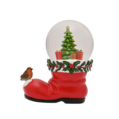 Widdop Gifts Santa Boot And Robin Christmas Snow Globe, 15 X 9 X 16 Cm, Red Festive Décor