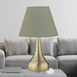 First Choice Lighting Romana - Antique Brass Touch Table Lamp With Sage Green Shade - thumbnail 2