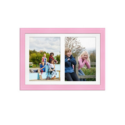 AK Frames 20X14 Pastel Pink Classic Multi Photo Frame With White Mount - Holds 2 Apertures (2X) A4 Photos - image 1