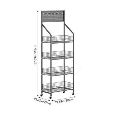 Black 4 Tiers Storage Rack With Wheels Rolling Organizer Shelf For Kitchen Bathroom Office - image 1