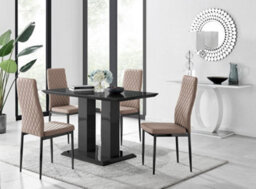 Furniturebox Imperia 4 Modern Black High Gloss Dining Table And 4 Cappuccino Milan Black Leg Chairs - thumbnail 1