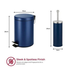 Bathroom 3L Pedal Bin And Toilet Brush Set Blue - thumbnail 2