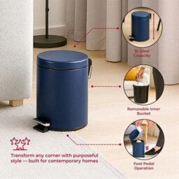 Bathroom 3L Pedal Bin And Toilet Brush Set Blue - thumbnail 4