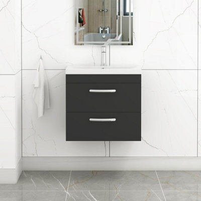 Royal Bathrooms Turin 600mm Matt Black Wall Hung Vanity Unit 2 Drawer With Mid-Edge Basin - image 1