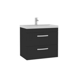 Royal Bathrooms Turin 600mm Matt Black Wall Hung Vanity Unit 2 Drawer With Mid-Edge Basin - thumbnail 6