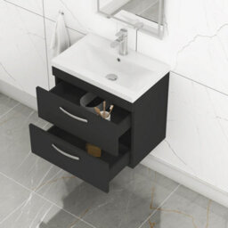 Royal Bathrooms Turin 600mm Matt Black Wall Hung Vanity Unit 2 Drawer With Mid-Edge Basin - thumbnail 5
