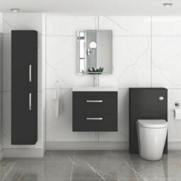 Royal Bathrooms Turin 600mm Matt Black Wall Hung Vanity Unit 2 Drawer With Mid-Edge Basin - thumbnail 4
