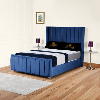 UKBEDFURNITURE Empire Wingback Blue Plush Valvet Upholstered Gas Lift Ottoman Storage Bed With 10 Inch Orthopedic Mattres - 48 Inch Headboard - image 1