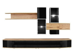 "Arte Manhattan Entertainment Unit For Tvs Up To 60"" - Stylish Oak Wotan & Black High Gloss - W3000mm X H1800mm X D450mm" - thumbnail 2