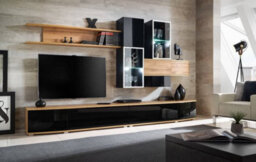 "Arte Manhattan Entertainment Unit For Tvs Up To 60"" - Stylish Oak Wotan & Black High Gloss - W3000mm X H1800mm X D450mm"