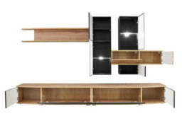 "Arte Manhattan Entertainment Unit For Tvs Up To 60"" - Stylish Oak Wotan & Black High Gloss - W3000mm X H1800mm X D450mm" - thumbnail 3