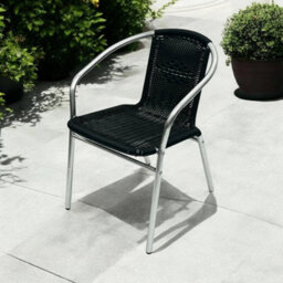 1Pc Black Rattan Stacking Armchair   Bistro Outdoor Chair - thumbnail 2