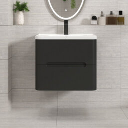Royal Bathrooms Venice 600mm Matt Nocturne Black Wall Hung Vanity Unit 2 Drawer With Ceramic Basin - thumbnail 1