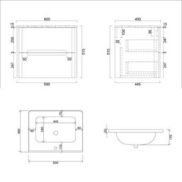 Royal Bathrooms Venice 600mm Matt Nocturne Black Wall Hung Vanity Unit 2 Drawer With Ceramic Basin - thumbnail 8