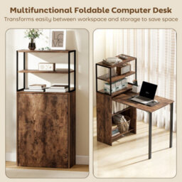 Homcom Foldable Computer Desk, Office Desk For Small Spaces, Rustic Brown - thumbnail 4