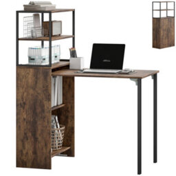 Homcom Foldable Computer Desk, Office Desk For Small Spaces, Rustic Brown - thumbnail 2