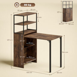 Homcom Foldable Computer Desk, Office Desk For Small Spaces, Rustic Brown - thumbnail 3