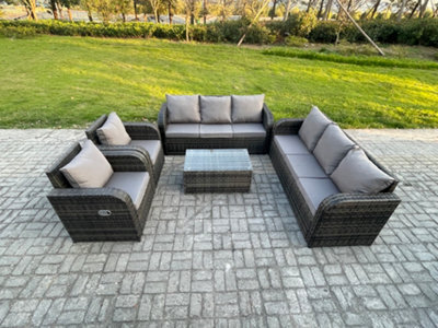 Fimous Rattan Outdoor Garden Furniture Sofa Set Patio Table & Chairs Set With 3 Seater Sofa Reclining Chair Dark Grey Mixed - image 1
