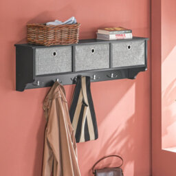 Sobuy Frg282-Sch, Wall Coat Rack Wall Shelf Wall Storage Cabinet Unit, Black,w100Xd20Xh31 - thumbnail 2