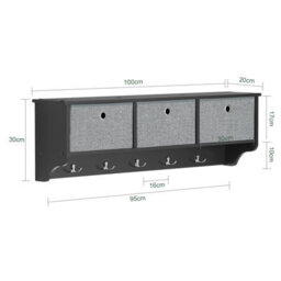Sobuy Frg282-Sch, Wall Coat Rack Wall Shelf Wall Storage Cabinet Unit, Black,w100Xd20Xh31 - thumbnail 3
