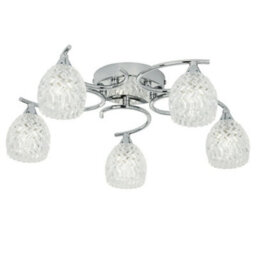 Semi Flush Ceiling Light Chrome Textured Glass 5 Bulb Hanging Pendant Lamp Shade - thumbnail 1