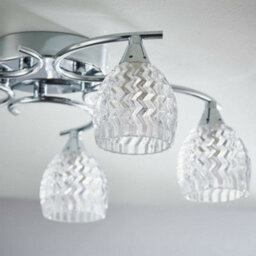 Semi Flush Ceiling Light Chrome Textured Glass 5 Bulb Hanging Pendant Lamp Shade - thumbnail 3