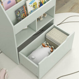 Homcom Kids Bookcase, Toy Box W/ Storage Drawer, Wheels For Bedroom - Green - thumbnail 8