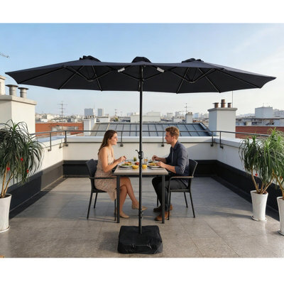 Gr8 Garden 4.6M Patio Parasol Large Double Sided Garden Umbrella Crank Handle Base Navy Blue - image 1