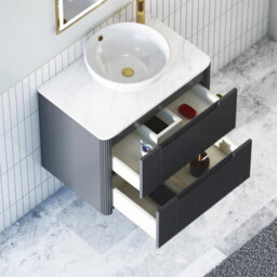Royal Bathrooms Avenza 600mm Matt Obsidian Black Wall Hung Bathroom Countertop Vanity Unit 2 Drawer With Breeze Basin - thumbnail 5