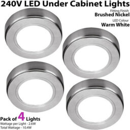 4-Pack Brushed Nickel Led Under Cabinet Light Kit - Warm White 240V Mains Powered - thumbnail 2