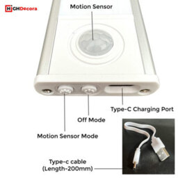 Highdecora Smart Motion Sensor Led Lights Indoor Usb Rechargeable Automatic Led Sensor Light (Silver, 400mm(40Cm)) - thumbnail 3