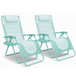 Keplin 2 Pack Xxl 110X70X90Cm Heavy-Duty Colour Block Zero Gravity Chairs, Cup & Phone Holder, Foldable, Mint - thumbnail 2