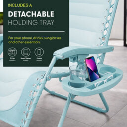 Keplin 2 Pack Xxl 110X70X90Cm Heavy-Duty Colour Block Zero Gravity Chairs, Cup & Phone Holder, Foldable, Mint - thumbnail 5