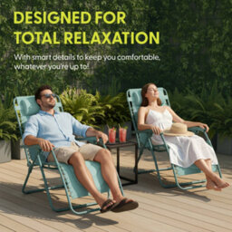 Keplin 2 Pack Xxl 110X70X90Cm Heavy-Duty Colour Block Zero Gravity Chairs, Cup & Phone Holder, Foldable, Mint - thumbnail 3