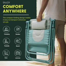 Keplin 2 Pack Xxl 110X70X90Cm Heavy-Duty Colour Block Zero Gravity Chairs, Cup & Phone Holder, Foldable, Mint - thumbnail 4