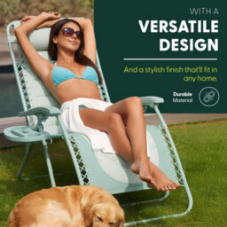 Keplin 2 Pack Xxl 110X70X90Cm Heavy-Duty Colour Block Zero Gravity Chairs, Cup & Phone Holder, Foldable, Mint - thumbnail 7