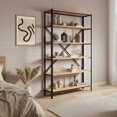 Ralph Industrial Style Bookcase Black With Oak Lancelot - image 1