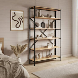Ralph Industrial Style Bookcase Black With Oak Lancelot - thumbnail 1